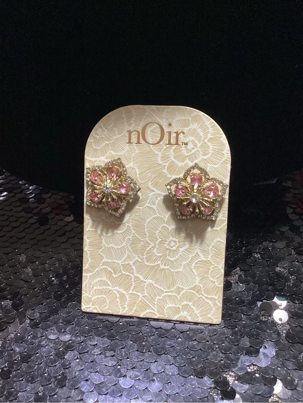 nOir Jewelry Gold-Tone Pink Floral Crystal Stud Earrings